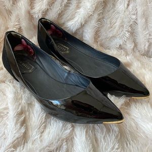 TED BAKER Black Gold Pointed Flats